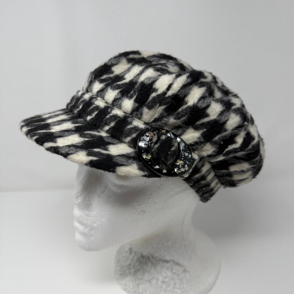 Houndstooth Newsboy Cabbie Hat Black White OSFM